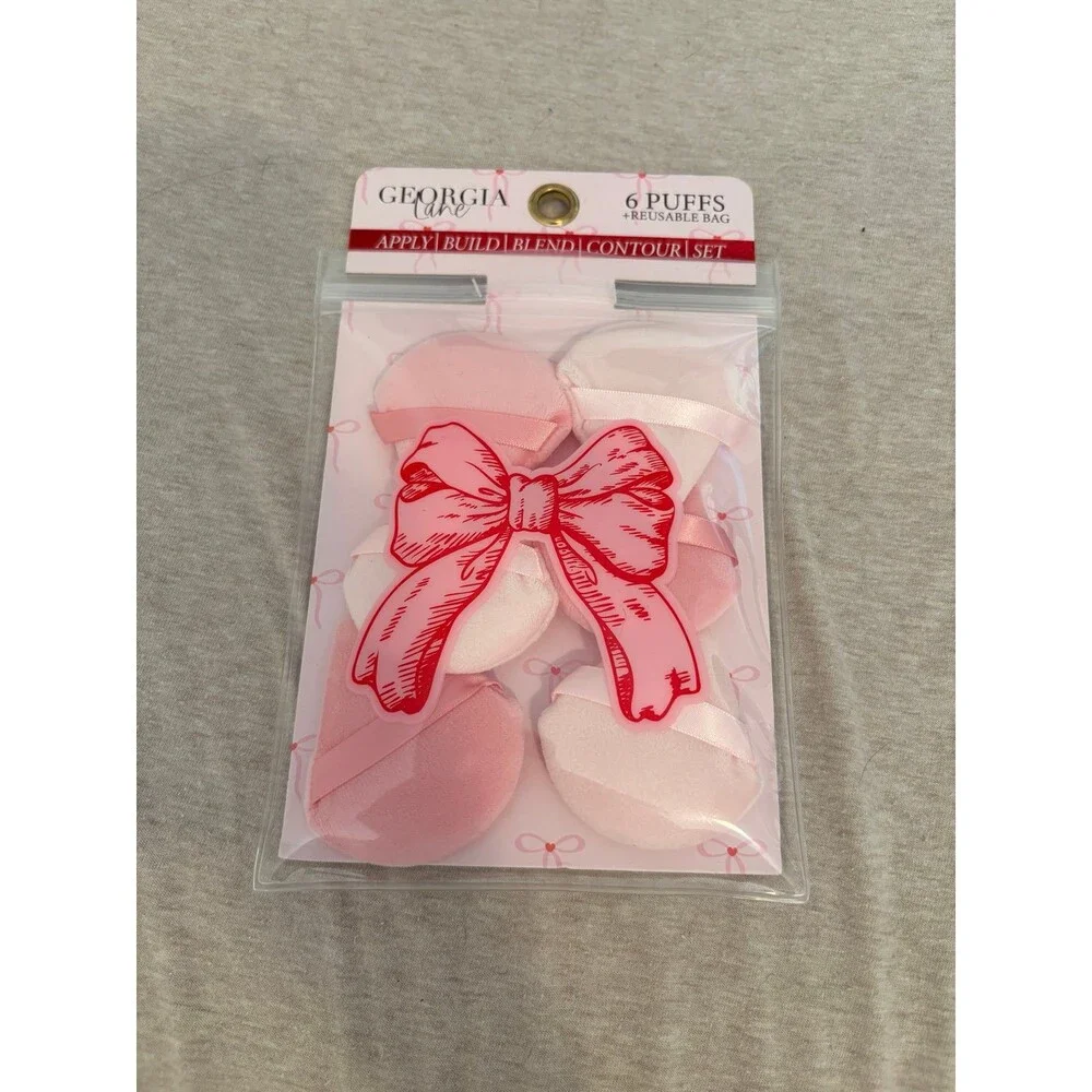 Georgia Lane 6-Piece Makeup Powder Puff Set with Reusable Bag Pink New